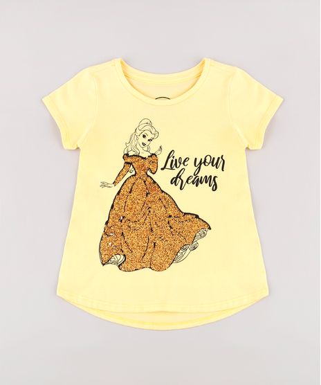 Blusa-Infantil-Princesa-Bela-com-Paete-Manga-Curta--Amarelo-9758263-Amarelo_1