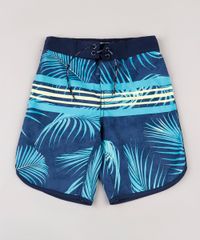 Bermuda-Surf-Infantil-Estampada-de-Folhagens-e-Listras-com-Cordao-Azul-Marinho-9667417-Azul_Marinho_1