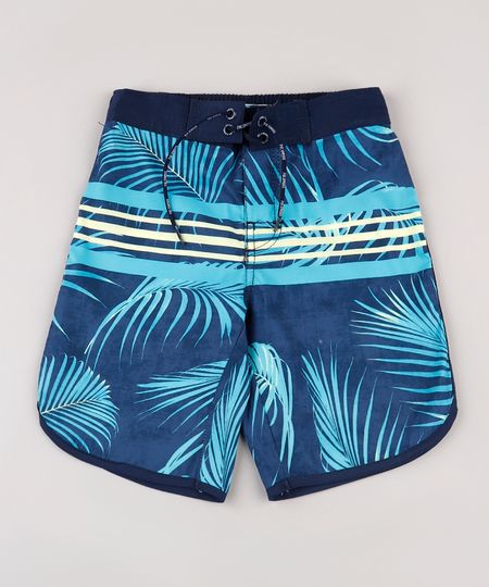 Bermuda-Surf-Infantil-Estampada-de-Folhagens-e-Listras-com-Cordao-Azul-Marinho-9667417-Azul_Marinho_1