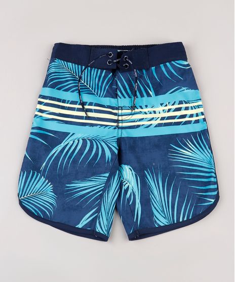 Bermuda-Surf-Infantil-Estampada-de-Folhagens-e-Listras-com-Cordao-Azul-Marinho-9667417-Azul_Marinho_1