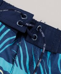 Bermuda-Surf-Infantil-Estampada-de-Folhagens-e-Listras-com-Cordao-Azul-Marinho-9667417-Azul_Marinho_3