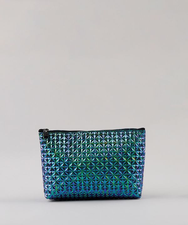 Nécessaire Feminina com Textura Geométrica Metalizada Iridescente Roxo Único