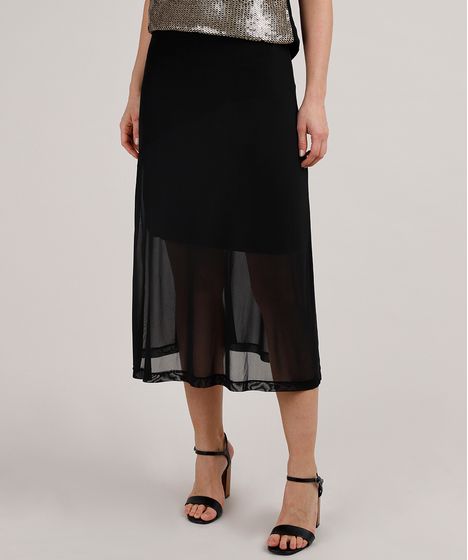 saia midi de tule preta