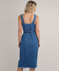 Vestido-Jeans-Feminino-Midi-com-Botoes-e-Faixa-para-Amarrar-Alca-Larga-Azul-Medio-9830495-Azul_Medio_2