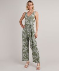 Macacao-Feminino-Estampado-de-Folhagem-com-Faixa-para-Amarrar-Sem-Manga-Verde-9845070-Verde_1