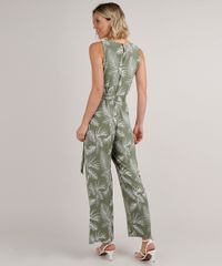 Macacao-Feminino-Estampado-de-Folhagem-com-Faixa-para-Amarrar-Sem-Manga-Verde-9845070-Verde_2