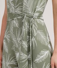 Macacao-Feminino-Estampado-de-Folhagem-com-Faixa-para-Amarrar-Sem-Manga-Verde-9845070-Verde_4