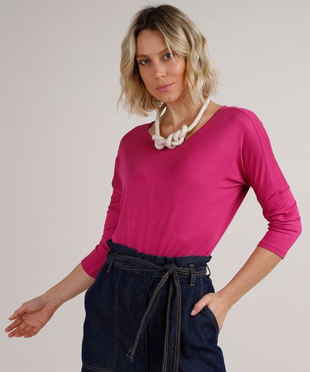 Blusa Feminina Ampla Básica Manga 7/8 Decote Redondo Roxa - P Menor preço em Blusa Feminina Ampla Básica Manga 7/8 Decote Redondo Roxa - P