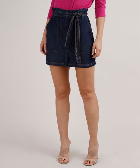 Saia-Jeans-Feminina-Clochard-Curta-com-Botoes-e-Faixa-Para-Amarrar-Azul-Escuro-9833560-Azul_Escuro_1