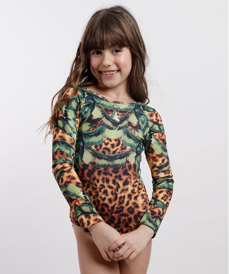 Maio-Body-Infantil-Agua-de-Coco-Estampado-Bananeira-Animal-Print-Onca-Manga-Longa-com-Protecao-UV50--Caramelo-9776570-Caramelo_1