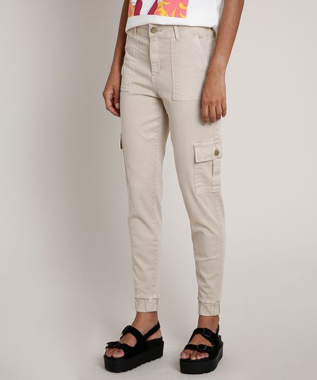 Calca-de-Sarja-Feminina-Cargo-Bege-9855752-Bege_1