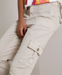 Calca-de-Sarja-Feminina-Cargo-Bege-9855752-Bege_4