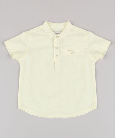 Camisa-Infantil-com-Bolso-Manga-Curta-Gola-Padre-Amarela-Claro-9670883-Amarelo_Claro_1