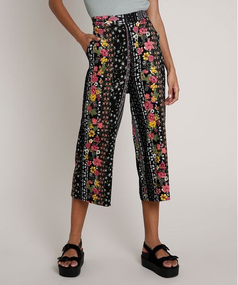 Calca-Feminina-Pantacourt-Estampada-Floral-com-Arabescos-Preta-9821972-Preto_1