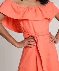 Vestido-Feminino-Curto-Ciganinha-com-Linho-e-Faixa-para-Amarrar--Coral-9674184-Coral_4