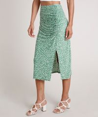 Saia-Feminina-Midi-Estampada-de-Poa-com-Fenda-Verde-9788029-Verde_1