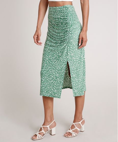 Saia-Feminina-Midi-Estampada-de-Poa-com-Fenda-Verde-9788029-Verde_1
