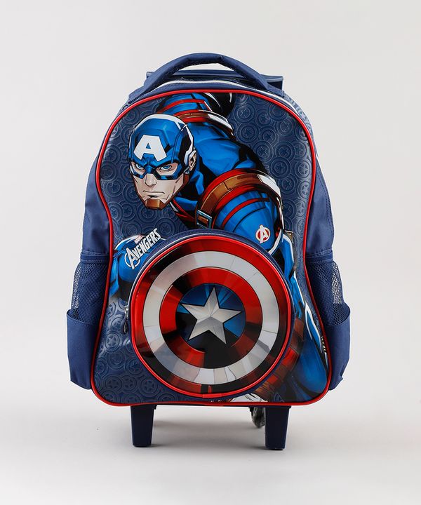 Mochila Escolar Infantil com Rodinhas Capitão América Azul Escuro Único