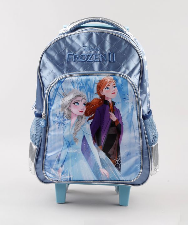 Mochila Escolar Infantil com Rodinhas Frozen Azul Único