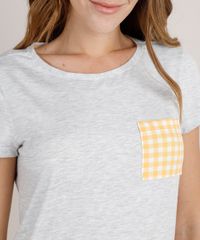 Pijama-Feminino-com-Bolso-Estampado-Xadrez-Vichy-Manga-Curta-Cinza-Mescla-9733176-Cinza_Mescla_3