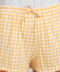 Pijama-Feminino-com-Bolso-Estampado-Xadrez-Vichy-Manga-Curta-Cinza-Mescla-9733176-Cinza_Mescla_4