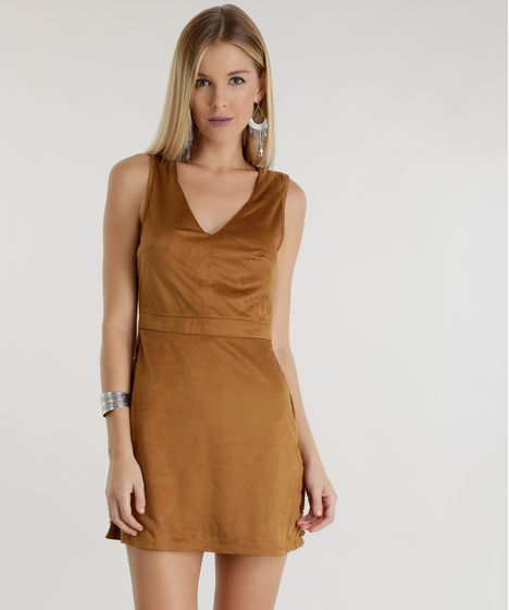 vestido em suede caramelo