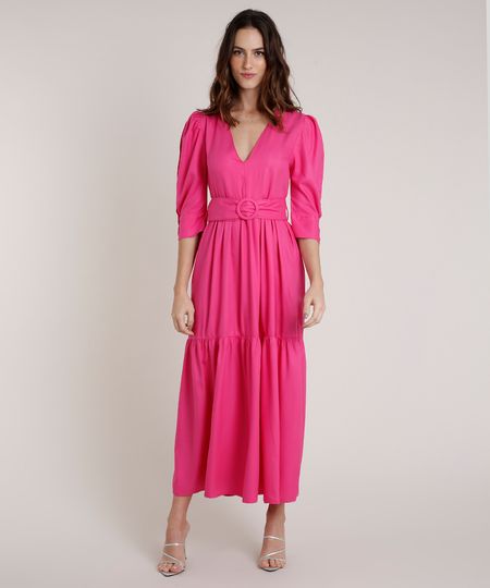 Vestido-Feminino-Mindset-Longo-com-Cinto-Manga-3-4-Pink-9876762-Pink_1