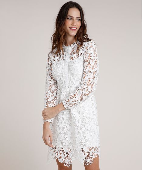 vestido branco de renda guipir