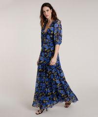 Vestido-Feminino-Mindset-Longo-Estampado-Floral-em-Tule-Manga-3-4-Preto-9861981-Preto_3