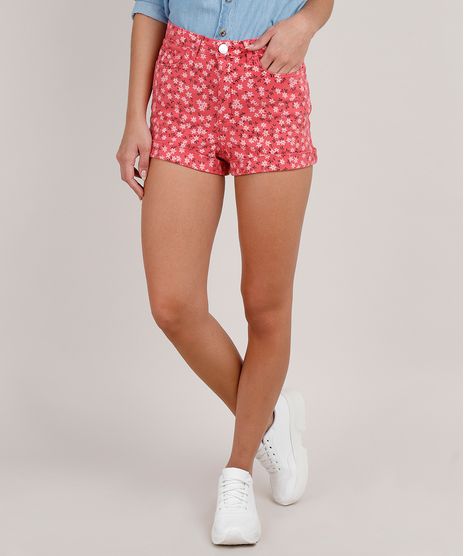 Short-de-Sarja-Feminino-Hot-Pant-Estampado-Floral-Barra-Dobrada-Coral-9833805-Coral_1