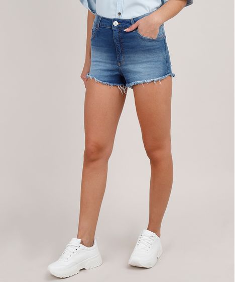 short jeans cintura alta c&a