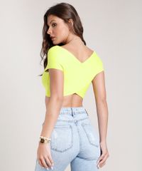 Blusa-Feminina-Cropped-em-Trico-Manga-Curta-Decote-Amarelo-Neon-9516827-Amarelo_Neon_2