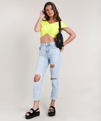 Blusa-Feminina-Cropped-em-Trico-Manga-Curta-Decote-Amarelo-Neon-9516827-Amarelo_Neon_3