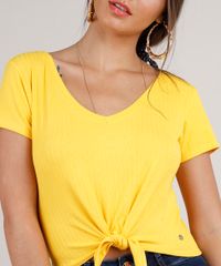 Blusa-Feminina-Cropped-Canelada-com-No-Manga-Curta-Decote-V-Amarela-9528490-Amarelo_1_4