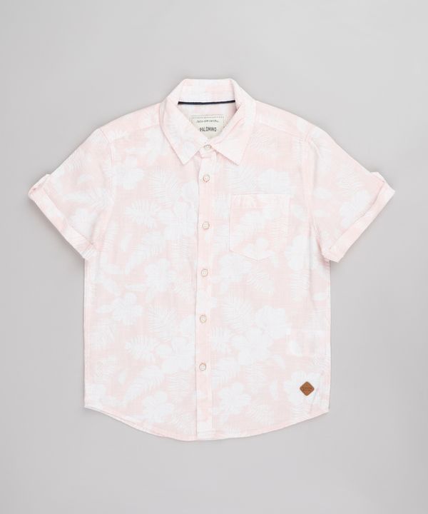 Camisa Infantil Estampado Floral com Bolso Manga Curta Rosa Claro 8