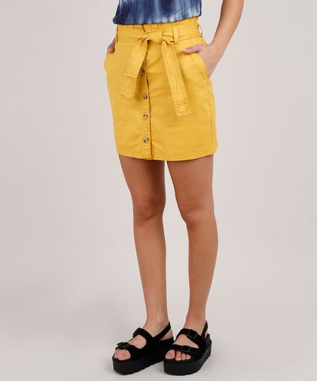 Saia-de-Sarja-Feminina-Curta-Clochard-com-Cinto-Mostarda-9833561-Mostarda_1