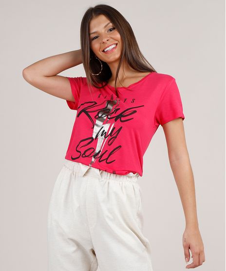 Blusa-Feminina--Rock-My-Soul--Manga-Curta-Decote-Redondo-Rosa-Escuro-9759749-Rosa_Escuro_1