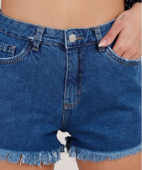 short jeans cintura alta azul escuro
