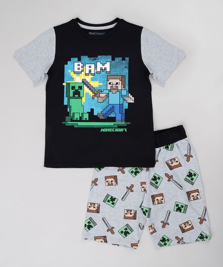 Pijama-Infantil-Minecraft-Manga-Curta-Preta-9751949-Preto_1 Pijama-Infantil-Minecraft-Manga-Curta-Preta-9751949-Preto_1