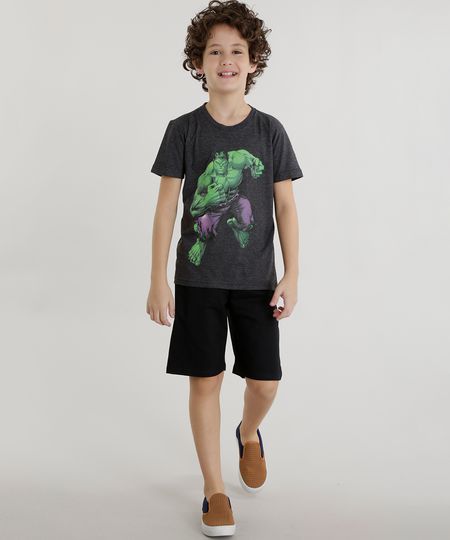 Conjunto-de-Camiseta-Hulk-Cinza-Mescla---Short-Preto-8601306-Preto_1