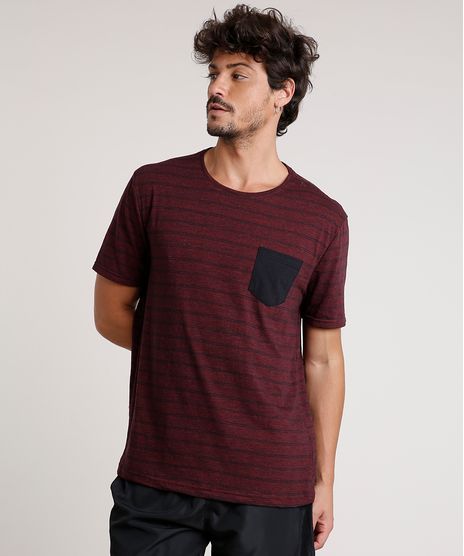 Camiseta-Masculina-Basica-Listrada-com-Bolso-Manga-Curta-Gola-Careca-Vinho-9555301-Vinho_1