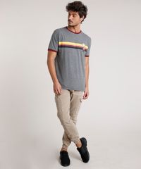 Camiseta-Masculina-Charlie-Brown-Snoopy-com-Listras-Manga-Curta-Gola-Careca-Cinza-Mescla-Escuro-9800799-Cinza_Mescla_Escuro_3