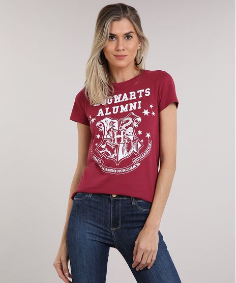 Blusa-Feminina-Harry-Potter-Hogwarts-Manga-Curta-Decote-Redondo-em-Algodao---Sustentavel-Vinho-9238968-Vinho_1