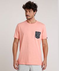 Camiseta-Masculina-com-Bolso-Estampado-de-Barcos-Manga-Curta-Gola-Careca-Coral-9737040-Coral_1