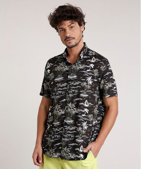 Camisa-Masculina-Tradicional-Estampada-de-Tubarao-Manga-Curta-Preta-9729723-Preto_1