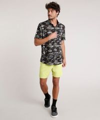 Camisa-Masculina-Tradicional-Estampada-de-Tubarao-Manga-Curta-Preta-9729723-Preto_3