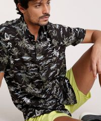 Camisa-Masculina-Tradicional-Estampada-de-Tubarao-Manga-Curta-Preta-9729723-Preto_4