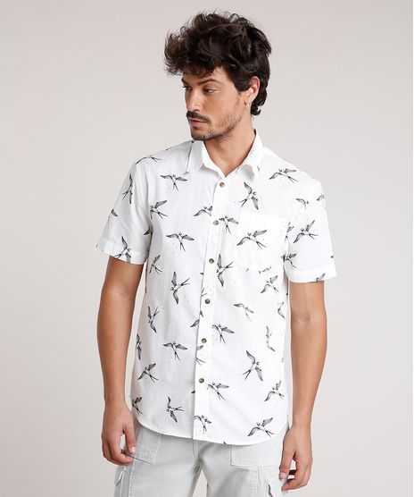 Camisa-Masculina-Tradicional-Estampada-de-Passaros-com-Bolso-Manga-Curta-Off-White-9660417-Off_White_1