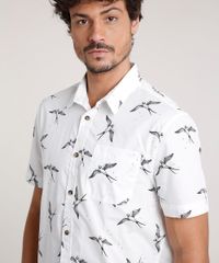 Camisa-Masculina-Tradicional-Estampada-de-Passaros-com-Bolso-Manga-Curta-Off-White-9660417-Off_White_4