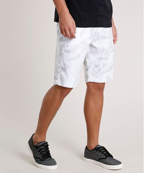 Bermuda-Masculina-Reta-Alfaiatada-Estampada-de-Folhagem-Branca-9759783-Branco_1